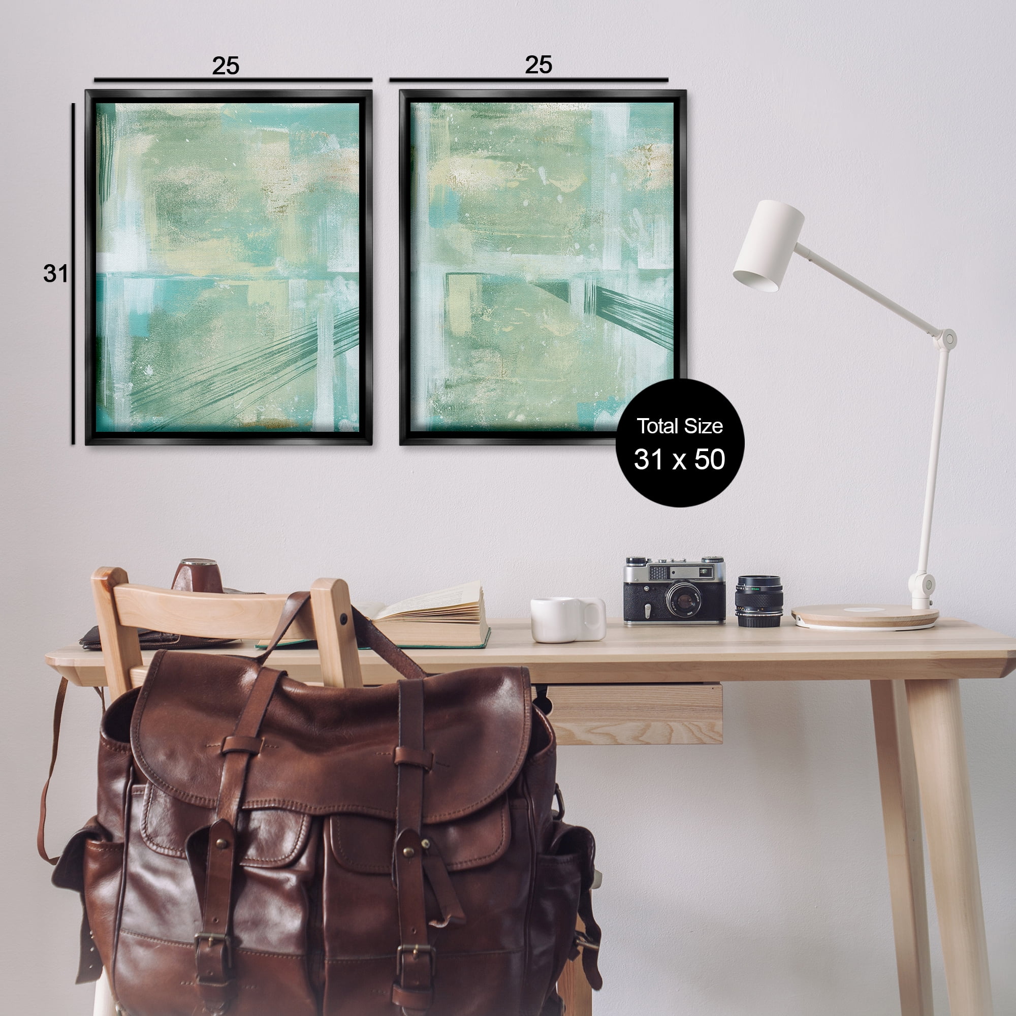 Stupell Industries Teal Abstract Bridge Cityscape Abstract Painting Black Floater Framed Canvas Art Print Wall Art, 31 x 25, Set of 2