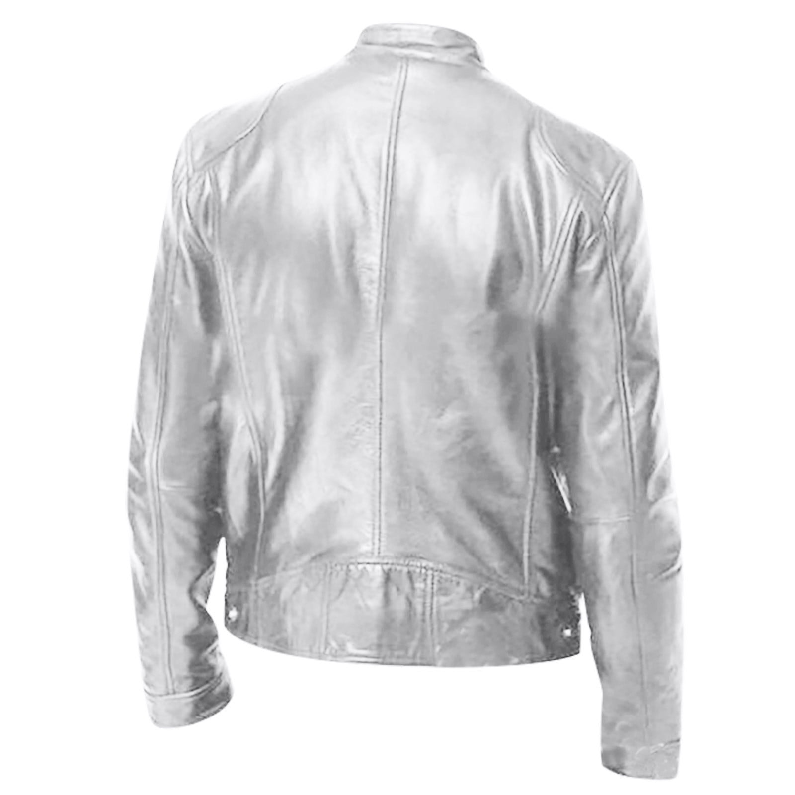 YDDIAN Mens Leather Jacket - Cafe Racer Style Real Lambskin Leather Jacket Men Gray XL