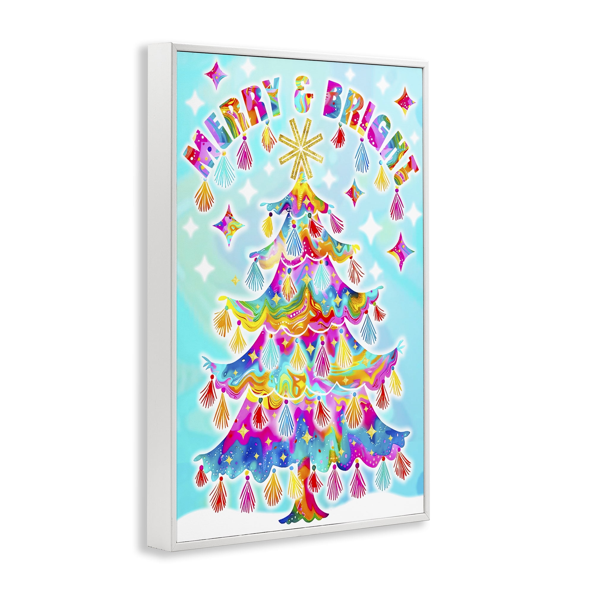 Stupell Industries Eclectic Merry & Bright Holiday Painting White Framed Art Prints Wall Art, 12 x 18