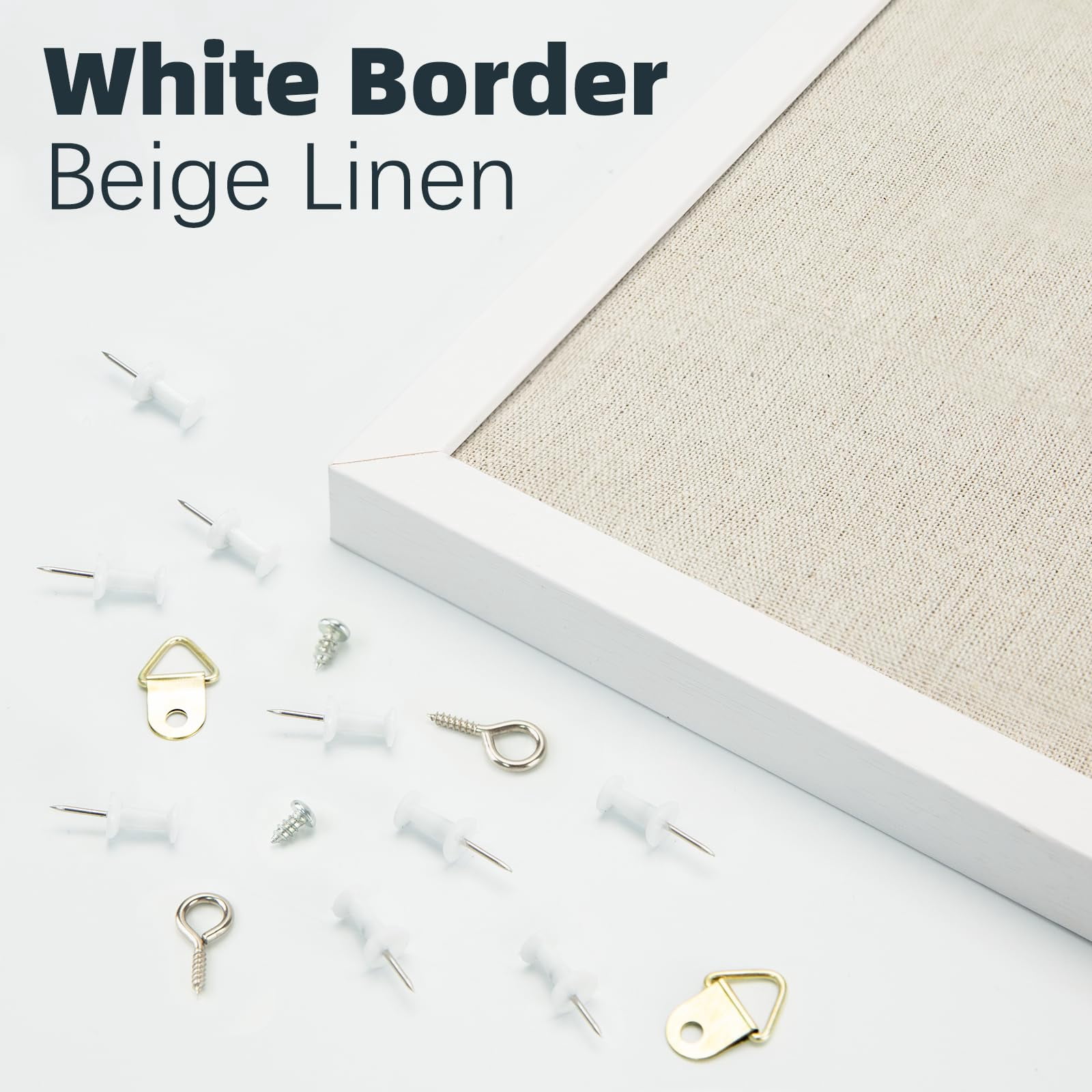 13.3"x17.7" Inch Bulletin Board With Linen  White Wood Style Frame 10 Pushpins Cork Ideal For School Home & Office