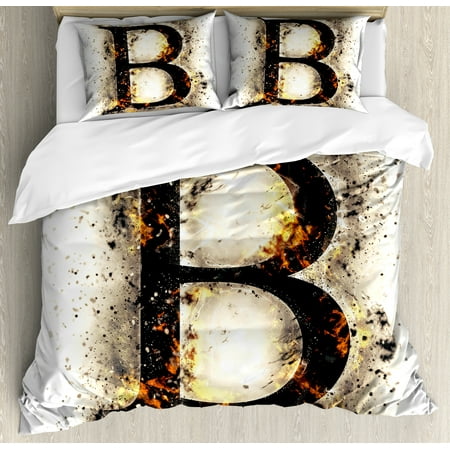Letter B Queen Size Duvet Cover Set Language Flames Fire Uppercase Letter B Queen Size Duvet Cover Set Language Flames Fire Uppercase With Wild Hot