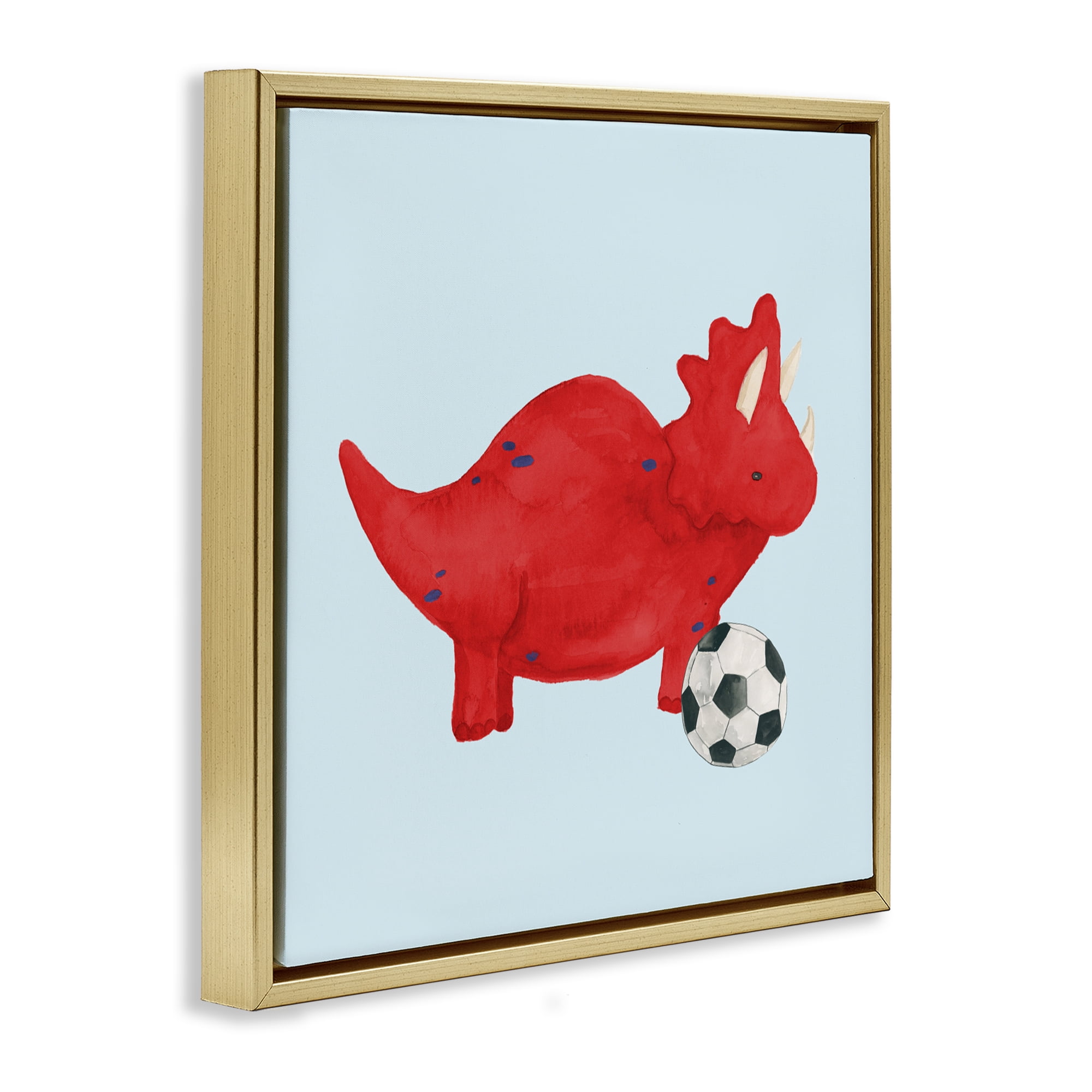Stupell Industries Baby Dino with Ball Gold Framed Floater Canvas Wall Art, design by Lucille Price