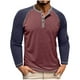 thumbnail image 2 of Blusas y camisas de manga larga con cuello redondo para hombre, informales, de manga larga, cuello redondo, medio botón, a cuadros, con bolsillos y bloques de color, blusas de poliéster para hombre, 2 of 5