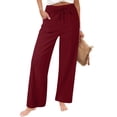 thumbnail image 2 of Linen Cotton Casual Pants For Women Pull On Picnic Outfits Drawstring Waist Elastic Waist With Pockets Summer Straight Leg Everyday Comfort Road Trip Wine M, 2 of 7