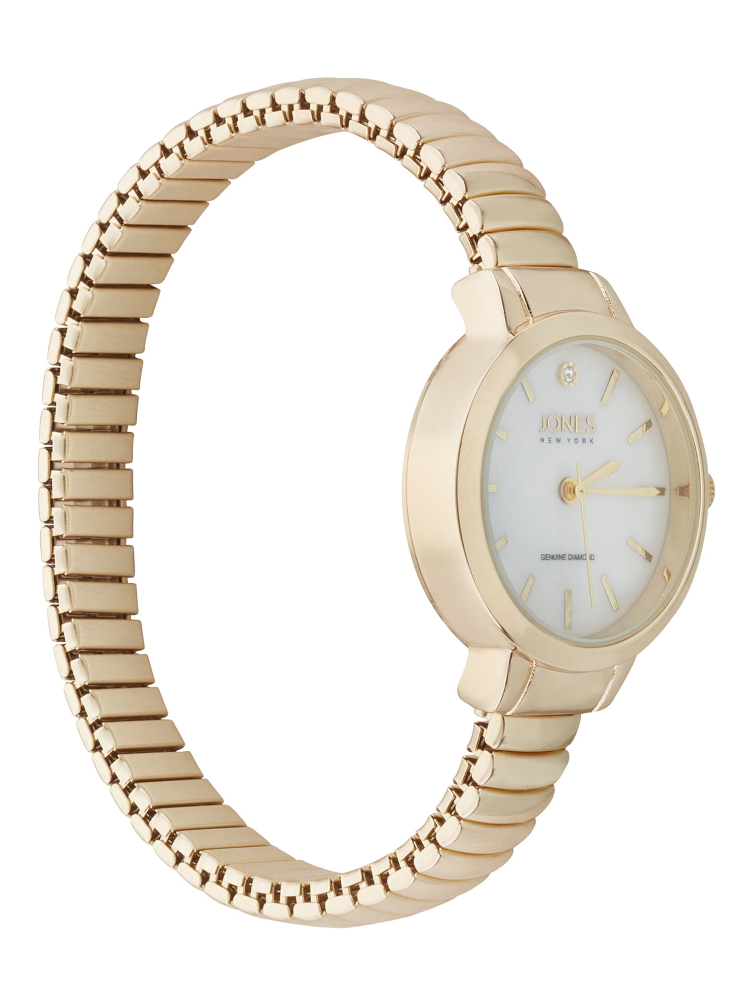 Jones New York Ladies Genuine Diamond White Dial Gold-Tone Metal Narrow Bracelet Analog Watch