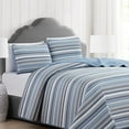 thumbnail image 5 of 3 Piece Reversible Quilt Set with Shams | All-Season Soft & Lightweight Bedspread with Modern Striped Pattern | Elise Collection (Full/Queen, Blue/Grey), 5 of 7