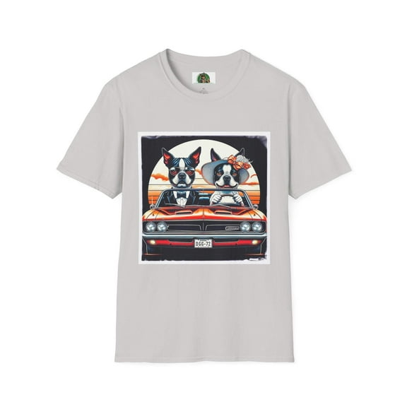 Funny Boston Terrier Unisex T-Shirt - Wacky Married Couple In Car Design