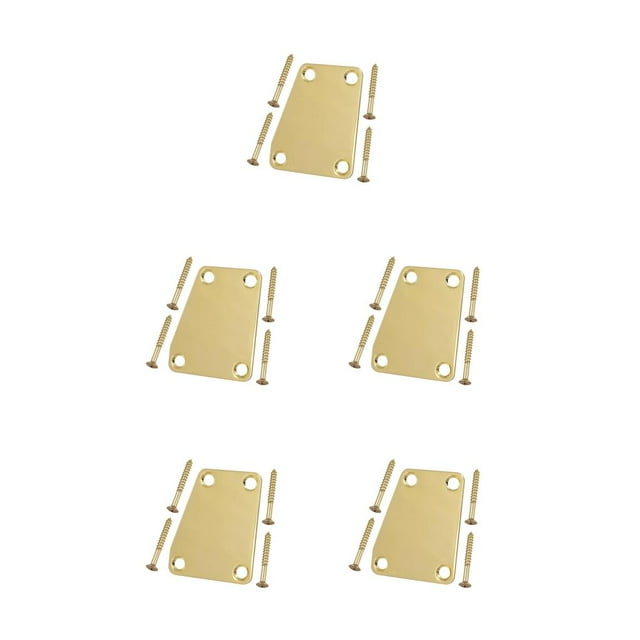 QualitChoice Electric Guitar Neck Plate Solid Color Replace Component Metal Guitars Board Music Instrument Accessory with Screws Golden 5Set