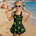 thumbnail image 3 of DISNIMO Girl Swimsuit Shamrock Heart Print One-Piece Swimwear Skirted Sleeveless Bathing Suit Soft U Neck Swim Dress Hawaiian Summer Swimdress for Beach Pool Party, 3 of 8