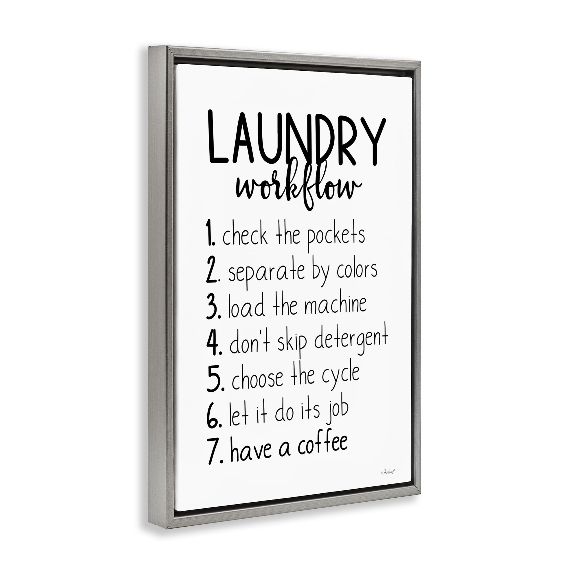 Stupell Industries Laundry Workflow Steps Bath & Laundry Painting Gray Floater Framed Canvas Art Print Wall Art, 21 x 31
