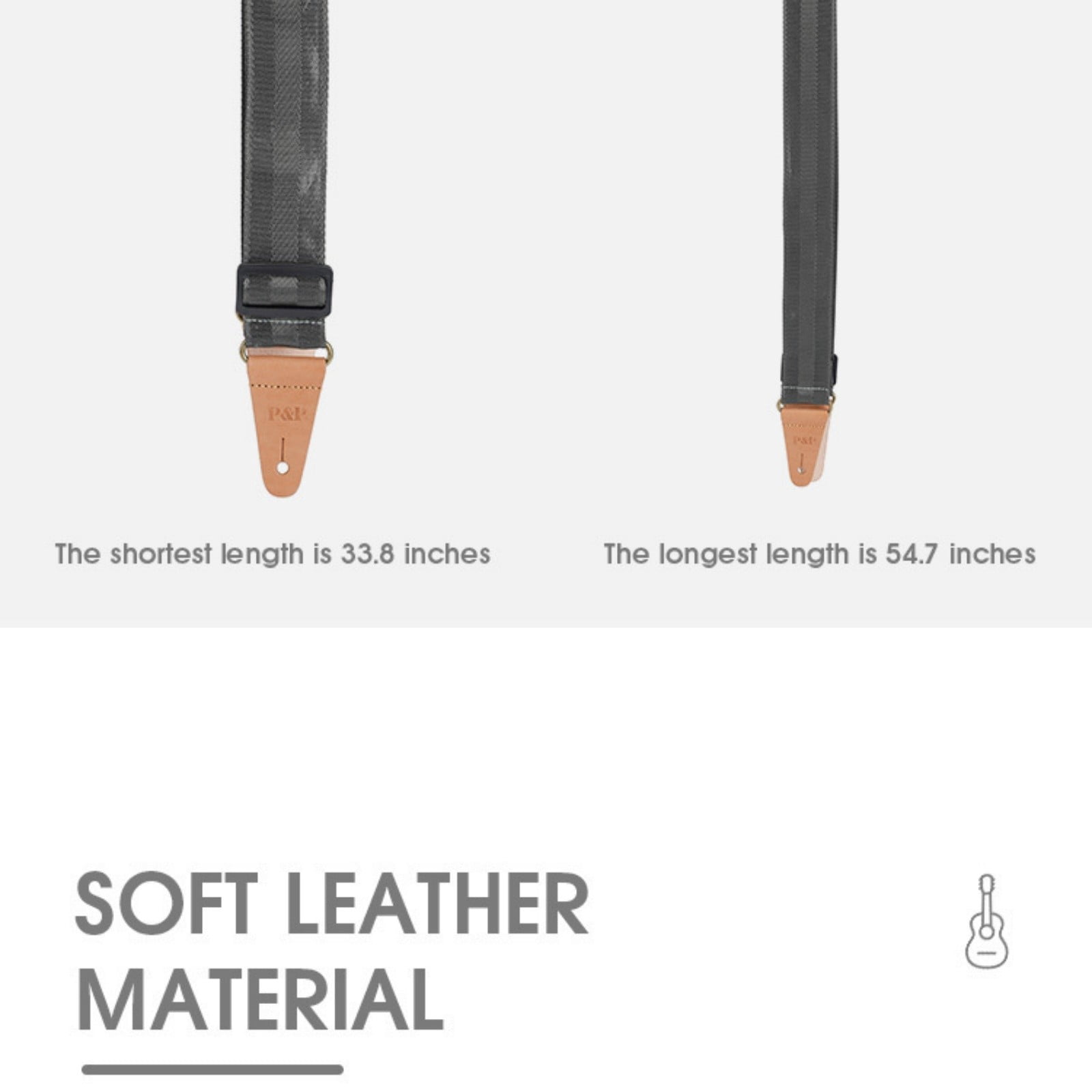 Adjustable Nylon Guitar Strap with Leather Ends for Acoustic Electric Bass & Ukulele, Solid Color Shoulder Strap