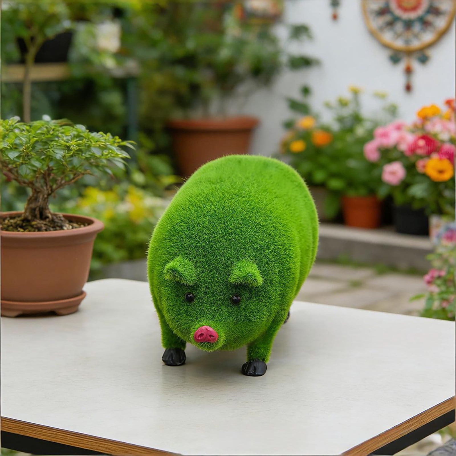 Green Resin Pig Figurine for Garden and Home Decor – Cute Outdoor Yard Art Statue, Patio Styling, Indoor Shelf Display, 9.25 x 5.31 x 4.33 Inches, 1 Piece
