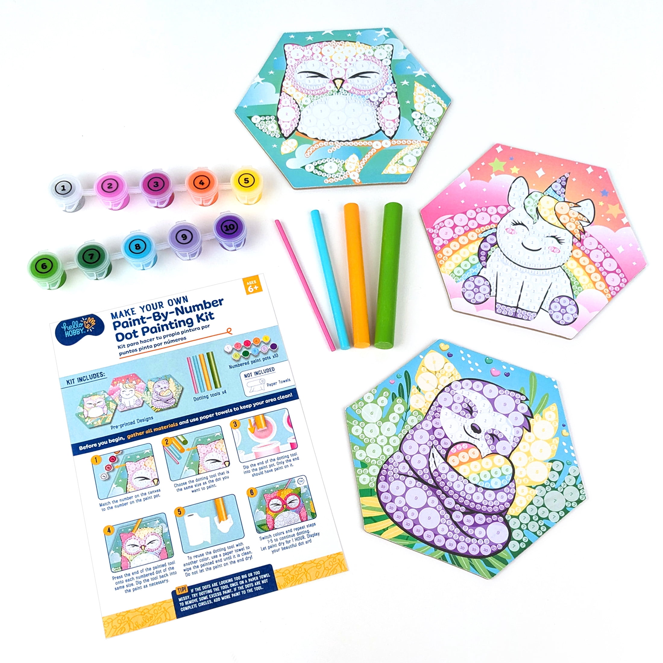 (4 pack) Hello Hobby Paint by Numbers Kit for Kids, Animal Dot Painting