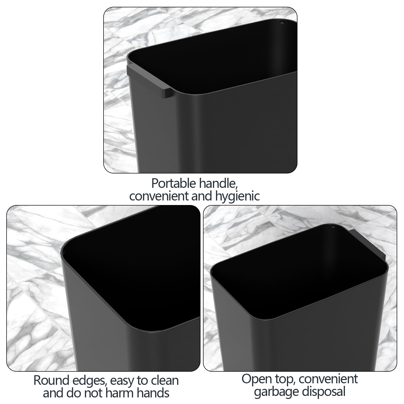 Idotry 4.5 Gallon Slim Plastic Wastebasket, 3 Pack Rectangular Small Trash Can Wastebasket for Office Bathroom Kitchen, Black