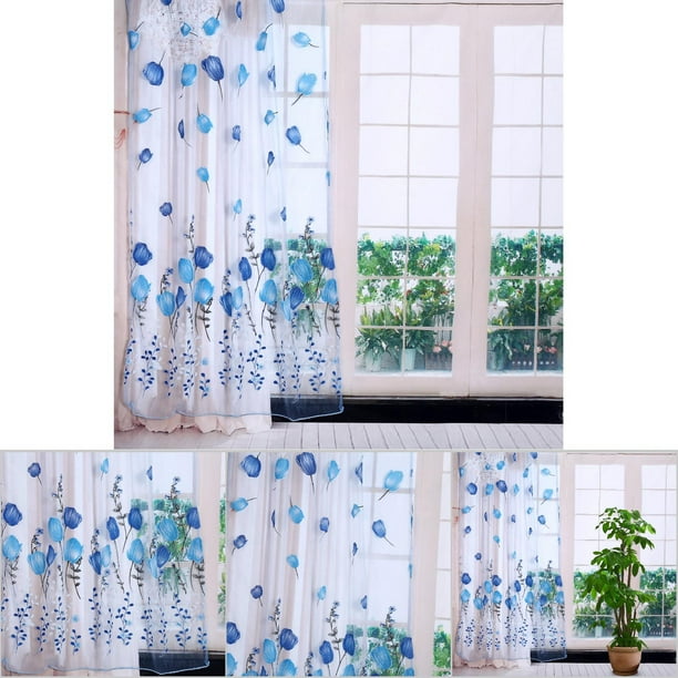 Cortina De Tul De Tulipán, Cortina De Tul, Cortina Transparente, Patrón De Impresión De Tulipanes Coloridos De Material De Poliéster Para El Dormitorio De La Sala De Estar ANGGREK Otros