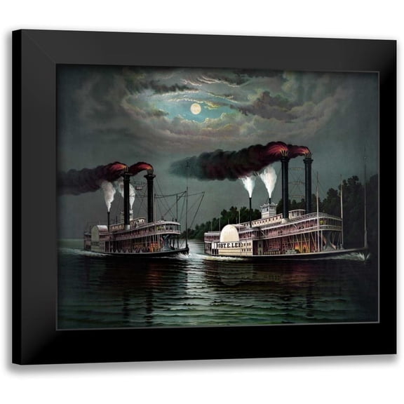 Donaldosn 14x12 Black Modern Framed Museum Art Print Titled - Race of the steamers Robert. E. Lee and Natchez on the Mississippi