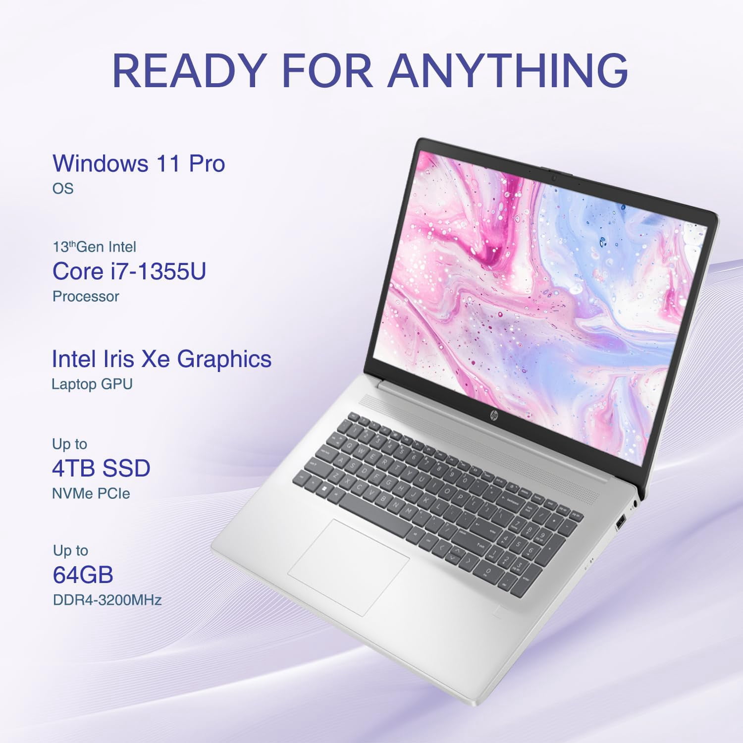 HP 17t Performance Business Laptop, 17.3" FHD Display, Intel Core i7-1355U,32GB RAM, 1TB SSD,HDMI, Wi-Fi 6, Windows 11 Pro, Silver