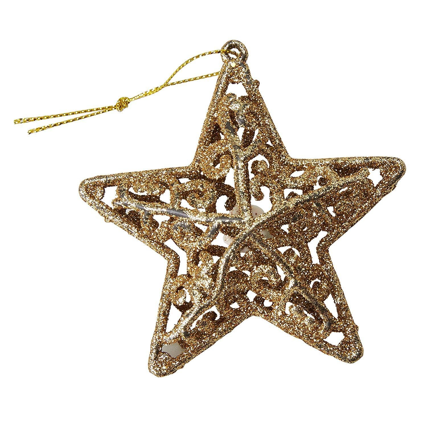 Robelli 6 Pack of Glitter 3D Star Christmas Tree Hanging Pendant Decorations 1, Gold