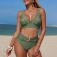 thumbnail image 3 of cocolona Womens Bikini Sets Fashion Solid Color V Neck Two Piece Bathing Suits Vacation Beach Sports Swimwear, 3 of 5