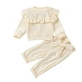 thumbnail image 2 of LSLJS Toddler Kids Girls Cotton Cute Ruffle Bow Belt Solid Color Two-Piece Set, Kids Outfits, 2 of 5