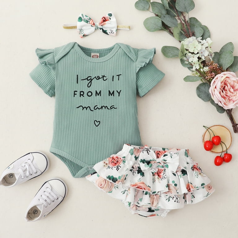 Newborn Baby Girl Clothes Ribbed Romper Ruffle Pants Infant Girl Clothes Knitted Cotton Newborn Girl Onesie Outfits Mint Green 0 3 Months Baby Girl