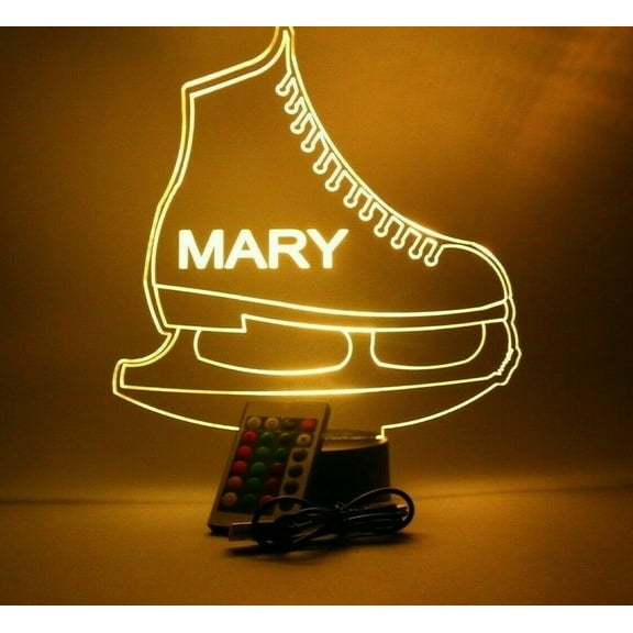Ice Skate Light Up Lamp LED Personalized With Name Night Light Engraved Figure Skating Skate Table Lamp, Our Newest Feature - It's WOW, With Remote, 16 Color Options, Dimmer, Free Engraved, Great Gift
