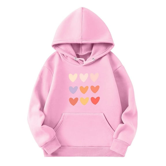 WOYY Toddler Girl's Casual Hoodie Heart Print Pullover Hooded Sweatshirt with Pockets