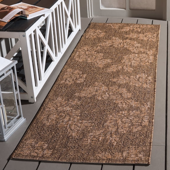 Safavieh Courtyard Adrian Floral Indoor/Outdoor Runner Rug, Gold/Natural, 2'3" x 10'