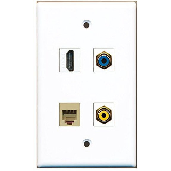 RiteAV - 1 Port HDMI 1 Port RCA Yellow 1 Port RCA Blue 1 Port Phone RJ11 RJ12 Beige Wall Plate