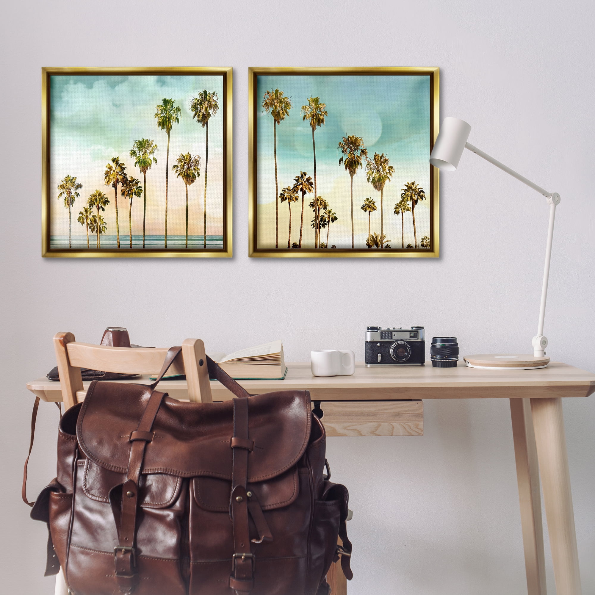 Stupell Industries Tropical Palms Increasing Heights Landscape & Nature Painting Gold Floater Framed Canvas Art Print Wall Art, 25 x 25, Set of 2