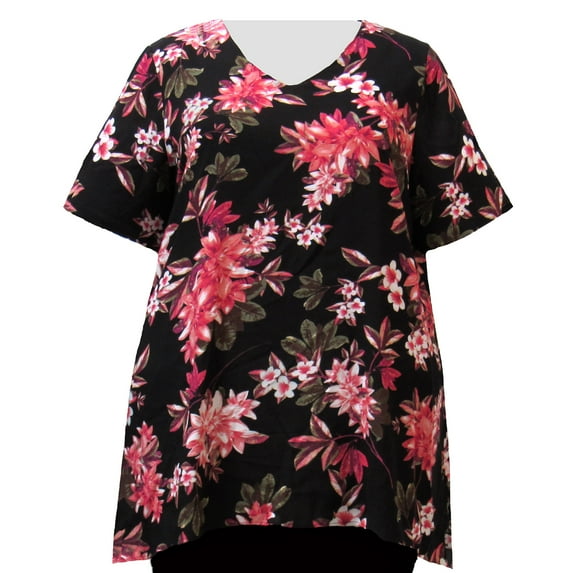 A Personal Touch Pink Botanic V- Neck Pullover Women's Plus Size Top - 6X
