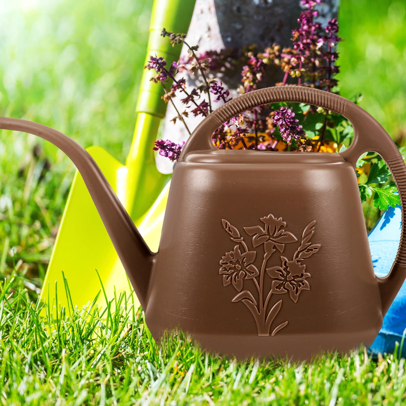 FRCOLOR Grey Plastic Watering Can with Long Spout for Small Plants and Daily Use 7.5 Inch