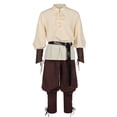 thumbnail image 5 of VBTAPA 3 Pcs Men's Renaissance Costume Halloween Medieval Pirate Shirt Pant Belt Outfit Set Viking Costume Sets Brown L, 5 of 9