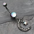 thumbnail image 3 of Hematite Crescent Filigree Moon Star Sparkle Belly Button Ring-Hematite, 3 of 3