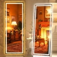 thumbnail image 1 of HASIPU Full Length Mirror with Lights, 56" x 18" LED Lighted Floor Standing Mirror, Full Body Dressing Hanging Mounted Mirror, Dimmable, Tempered Glass, Safe to Use, Square White, 1 of 8