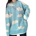 thumbnail image 3 of Qiylii Women Printed Casual Kawaii Sweater Round Neck Loose Cloud Print E Girl Pullover Long Sleeve Cute Knitted Sweatshirts, 3 of 9