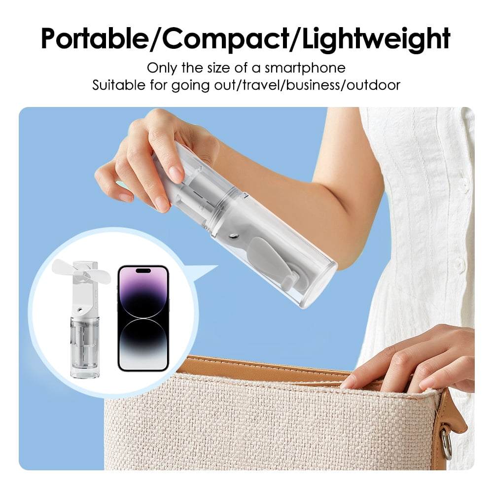 Misting Fan Portable, Hand Held Fan with Water Mist, Rechargeable Personal Spray Fan, 4 Speed Wind, Personal Mini Travel Fan, Handheld Fan USB Electric Fan for Home Office Men Women Girl Kids(White)