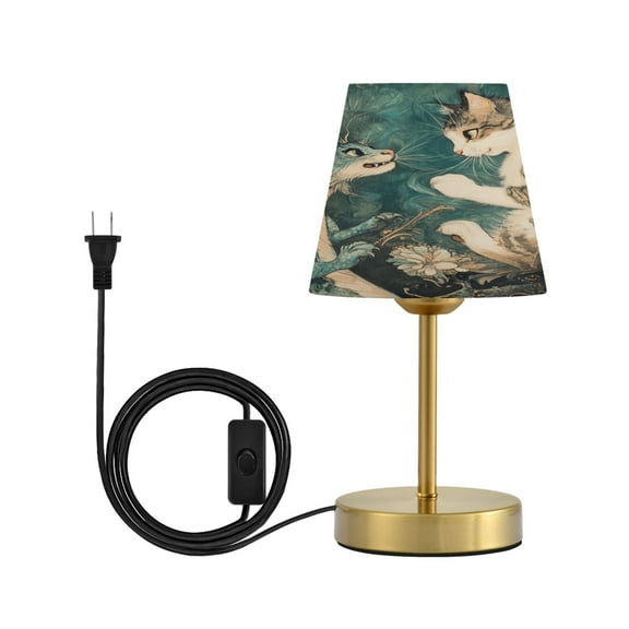 Wobogo Cat and Dragon Drawing Table Lamps Three-channel Adjustable Lighted Antique Brass Metal Base Simple Modern Style for Bedroom Nightstands Living Room and Office