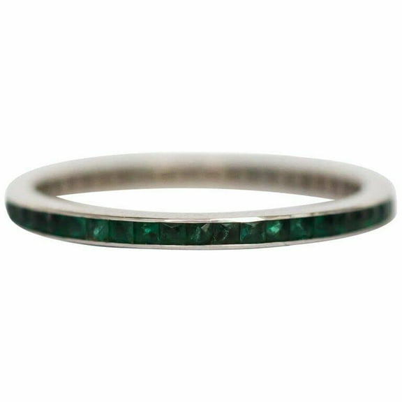 HeartsAndYou 0.5ct Natural Green Emerald Wedding Band Channel Set 100% 14k SOLID White Gold