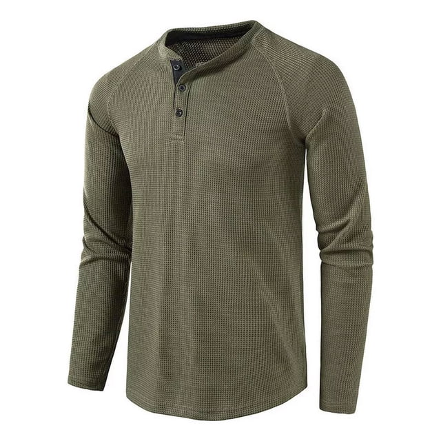 Camisas De Manga Larga De Algodón Henley Para Hombre