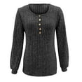 thumbnail image 6 of QUNYINEY Ribbed Knit Women Sweaters Henley Black Pullover Solid Tops Button Casual Loose Long Sleeve Lightweight Sweaters, 6 of 7