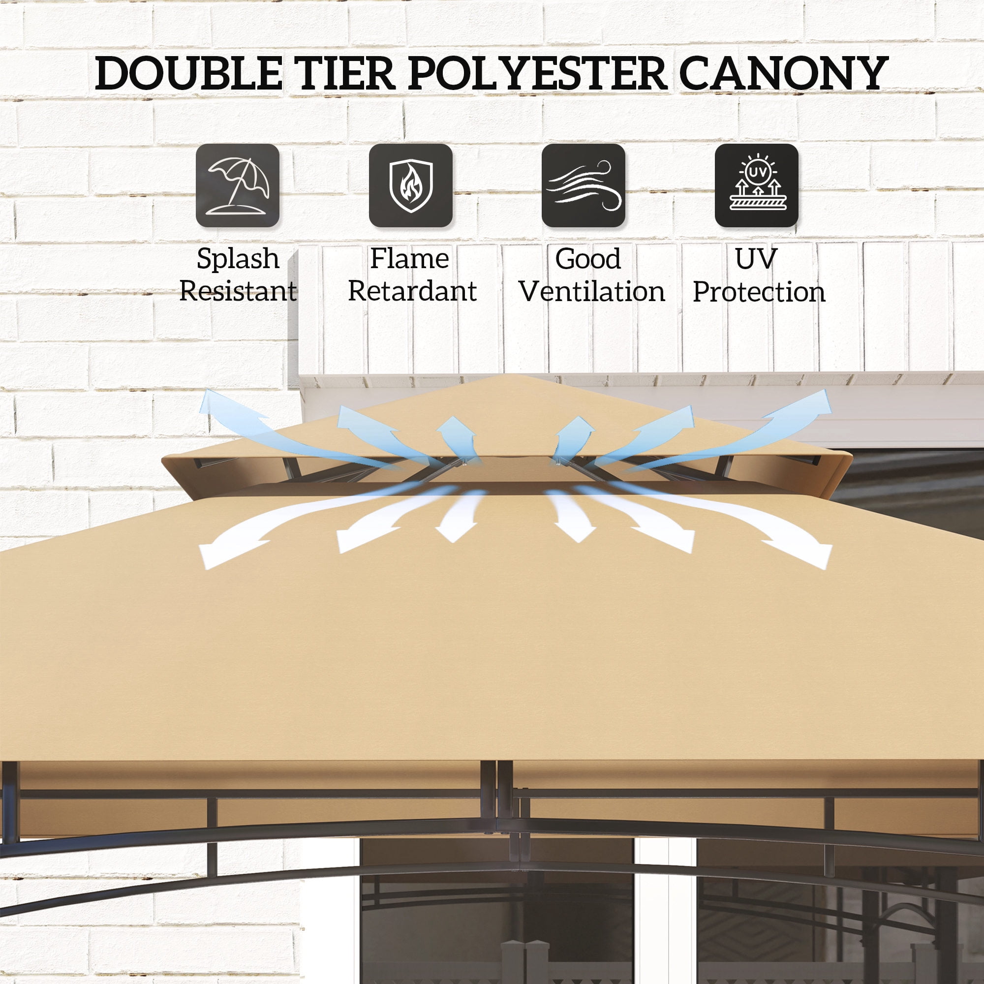 Outsunny 8' x 5' Grill Gazebo, Double Tiered Outdoor BBQ Gazebo with LED Light, 2 Side Shelves, Hooks and Bottle Opener for Patio Yard, Dark Brown