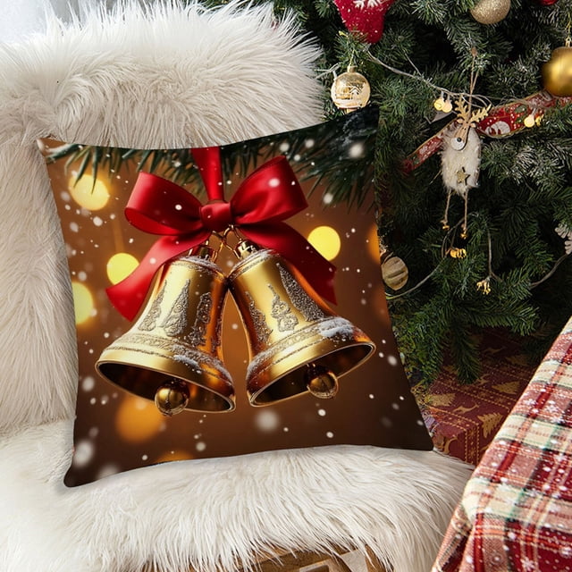 Adornos navideños, regalos navideños, funda de almohada navideña de 45 x 45 cm con lazo y festival, para sofá, de lino.
