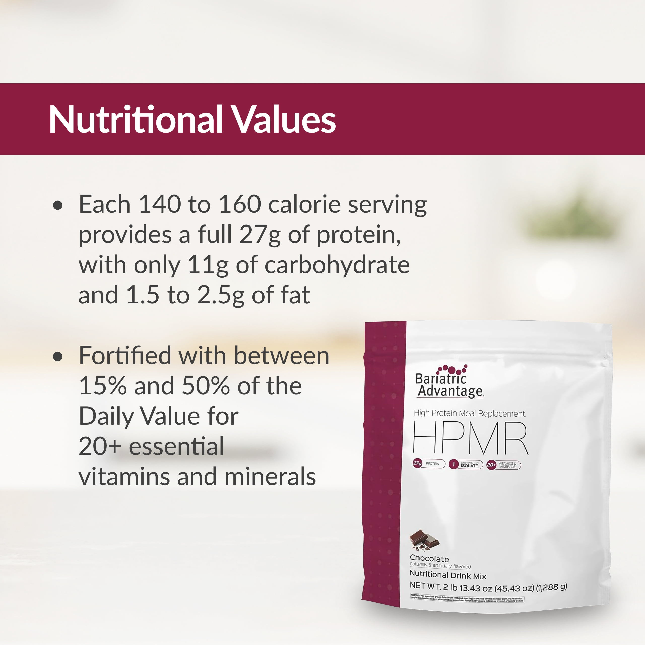 Bariatric Advantage High Protein Meal Replacement Drink Mix, Protein Powder Whey Isolate for Gastric Bypass and Sleeve Gastrectomy Patients, 27g Protein, Lactose Free - Chocolate - 28 Servings