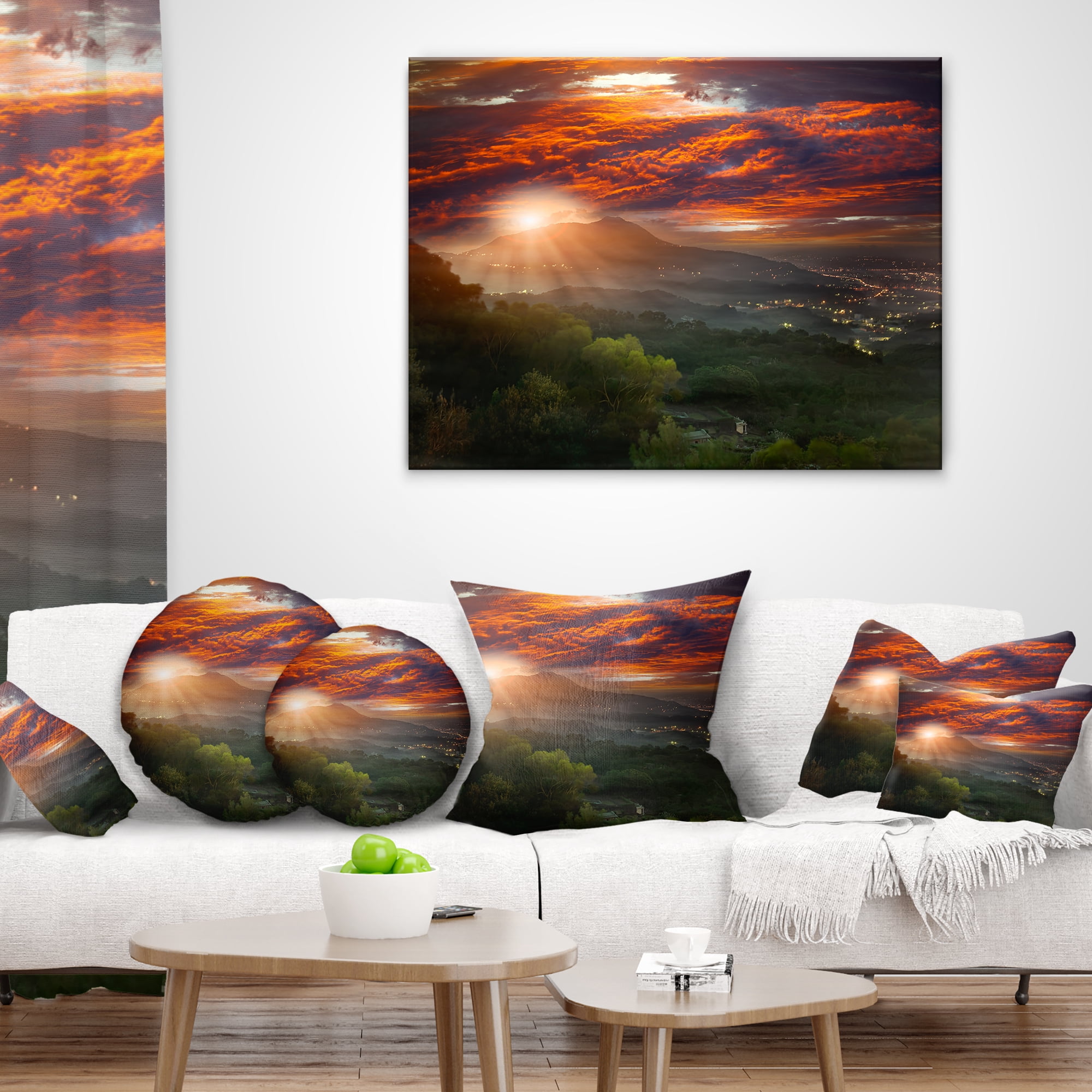 Designart Guanyin Mountain Sunrise Taipei - Photography Throw Pillow - 18x18