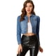 thumbnail image 1 of Chaqueta de mezclilla lavada con botones y manga larga de mezclilla corta de algodón para mujer Azul L, 1 of 6