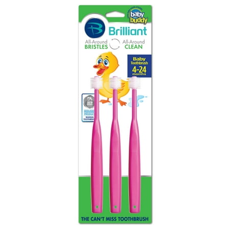 Brilliant® Baby Toothbrush PINK 3 Count For First Teeth and Gum Care, Cleans & Massages EVERYWHERE It Goes, 20,000 Soft Microfiber Bristles, The Can’t-Miss Toothbrush, Say Goodbye to Brushing (Best Way To Clean Teeth And Gums)
