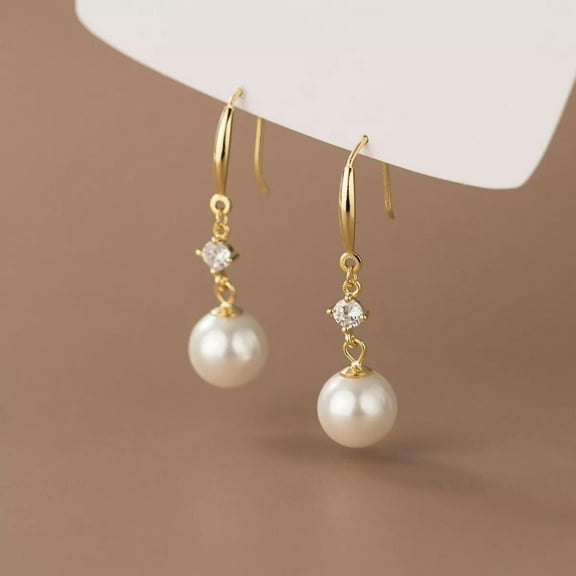 EOEMY Women'S Golden Plated On 925 Sterling Silver Pearl Drop Dangle Drop Earrings