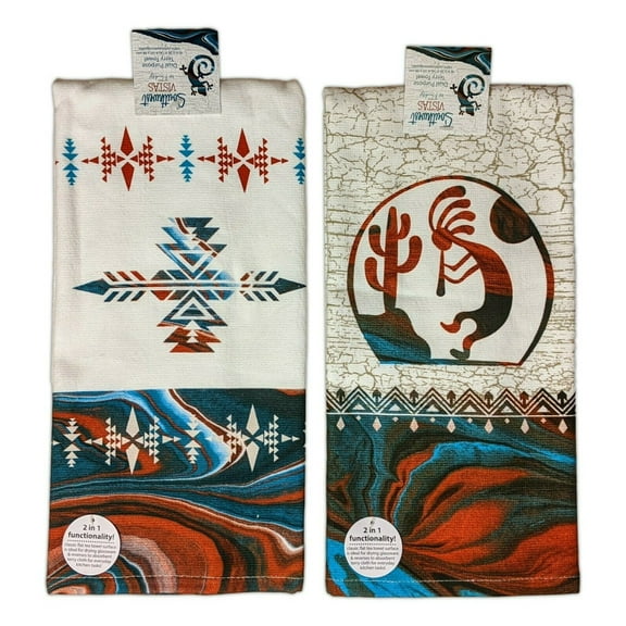 Set of 2 SOUTHWEST VISTAS Kokopelli Terry Kitchen Towels by Kay Dee Designs