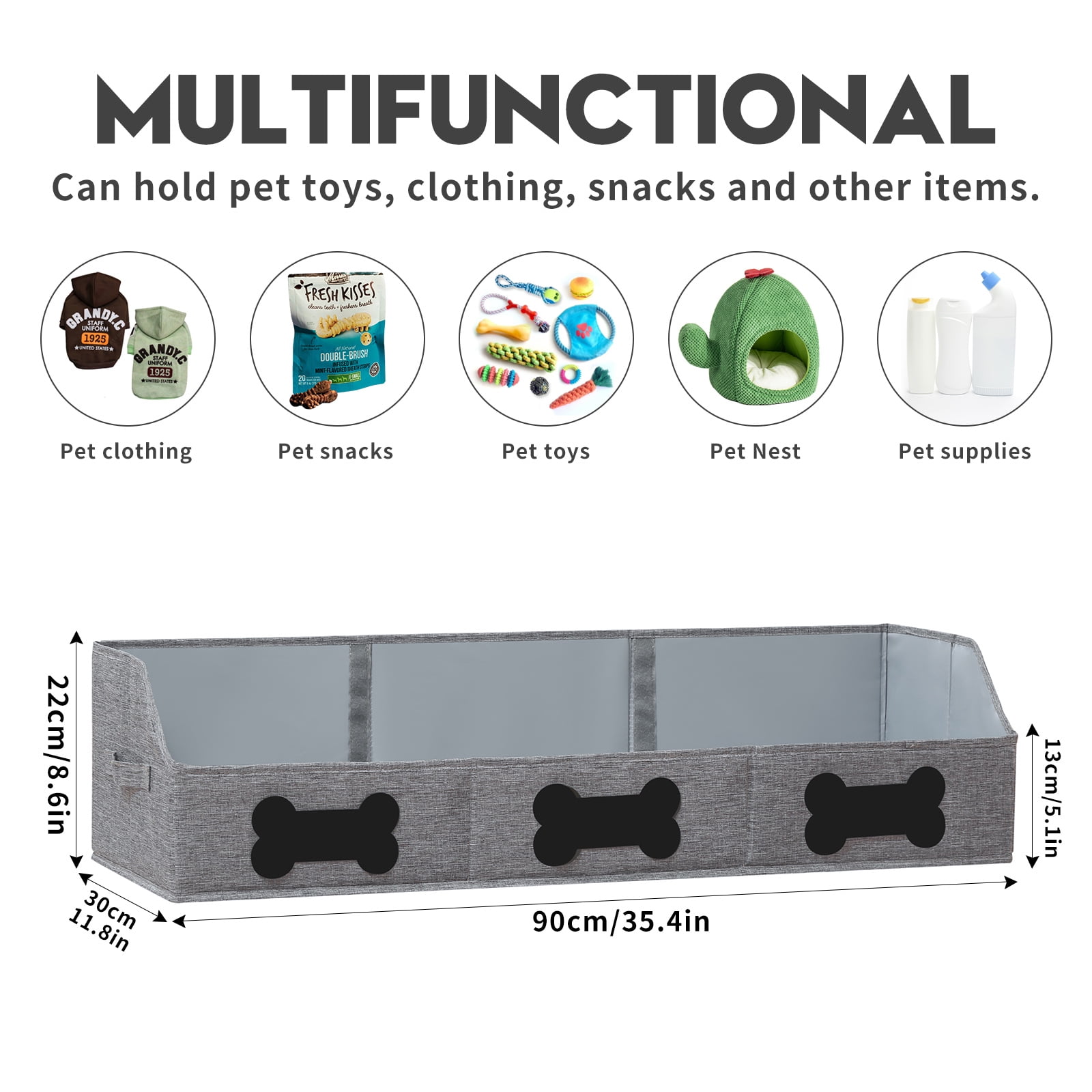 Qozary Large Dog Toy Basket with Diy Tag - Collapsible Dog Toy Bin, Fabric Personalized Dog Toy Box, Trapezoid Dog Toy Storage and Organizer for Pet Supplies-Can Write Your dog's Name On the DIY Tag